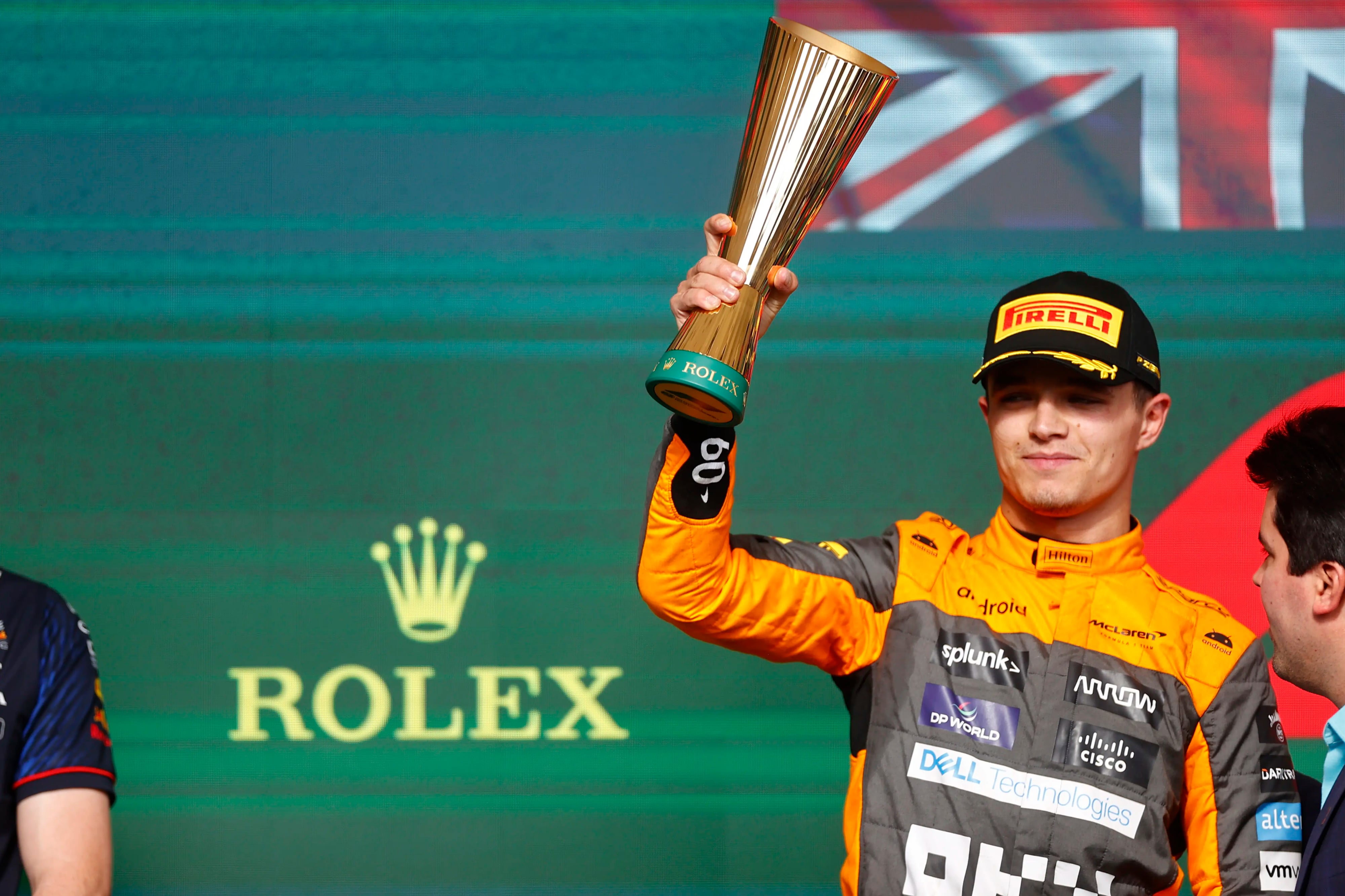 Lando Norris (McLaren) lift his 2nd place trophy, race, 2023 Sao Paulo GP  [4000x2666] : r/F1Porn